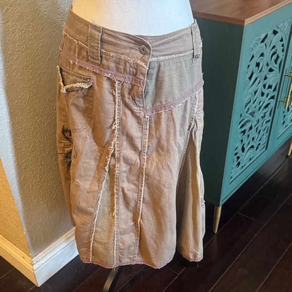 Women's distressed A-Line Skirt in Tan with embroidery and so many details! EUC - Picture 2 of 16